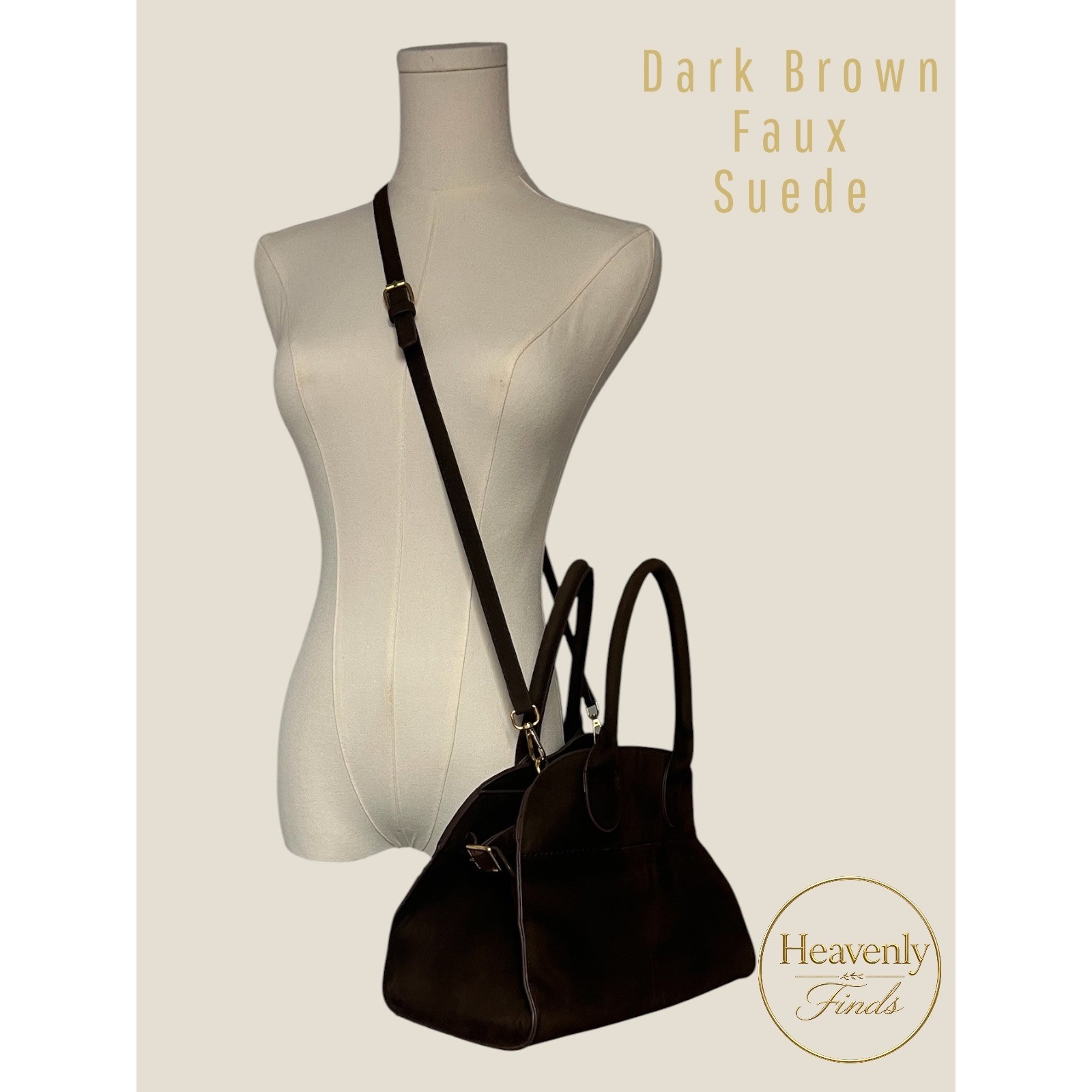 Brown Faux Suede Tote Bag Retro Satchel Bag With Shoulder Strap
