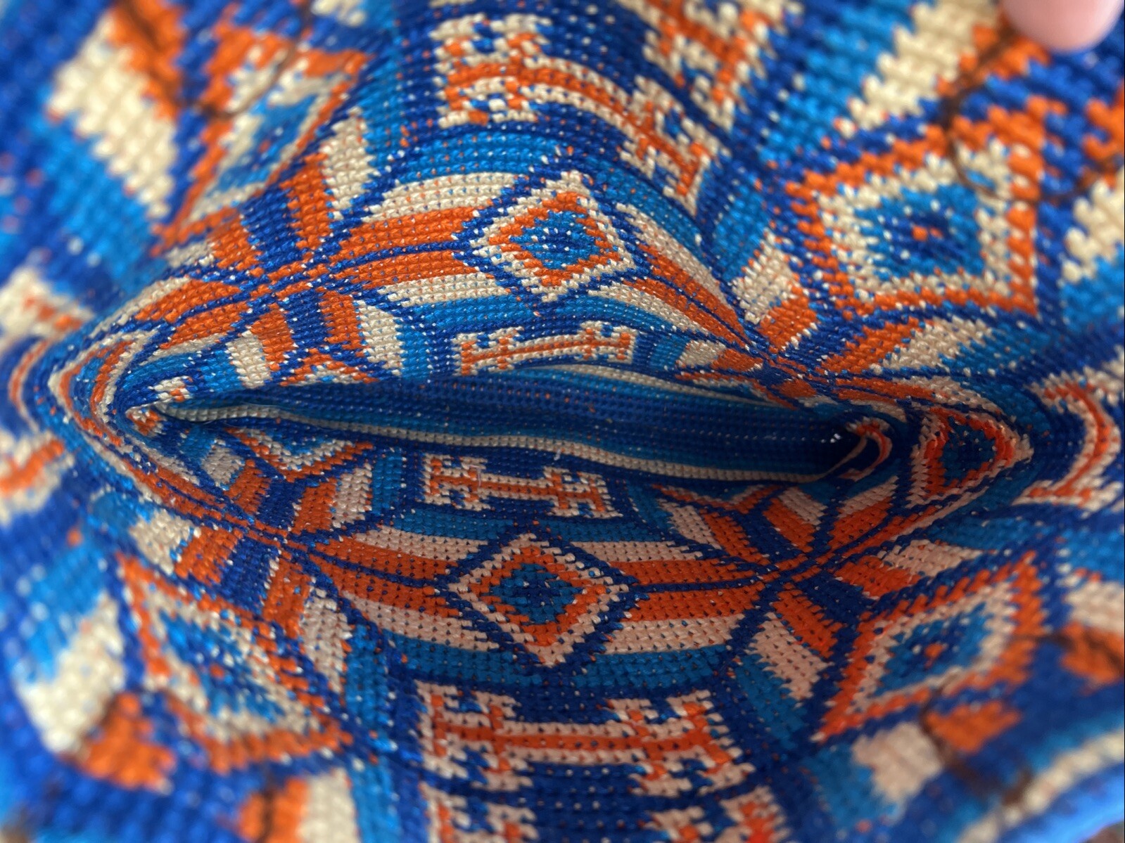 Tapestry Crochet Mochilla Bag Cotton Leather Handles Unlined