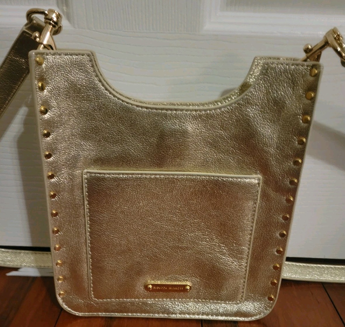 Rebecca Minkoff Darren Mini Pebbled Leather Crossbody Feed Bag GOLD NWOT