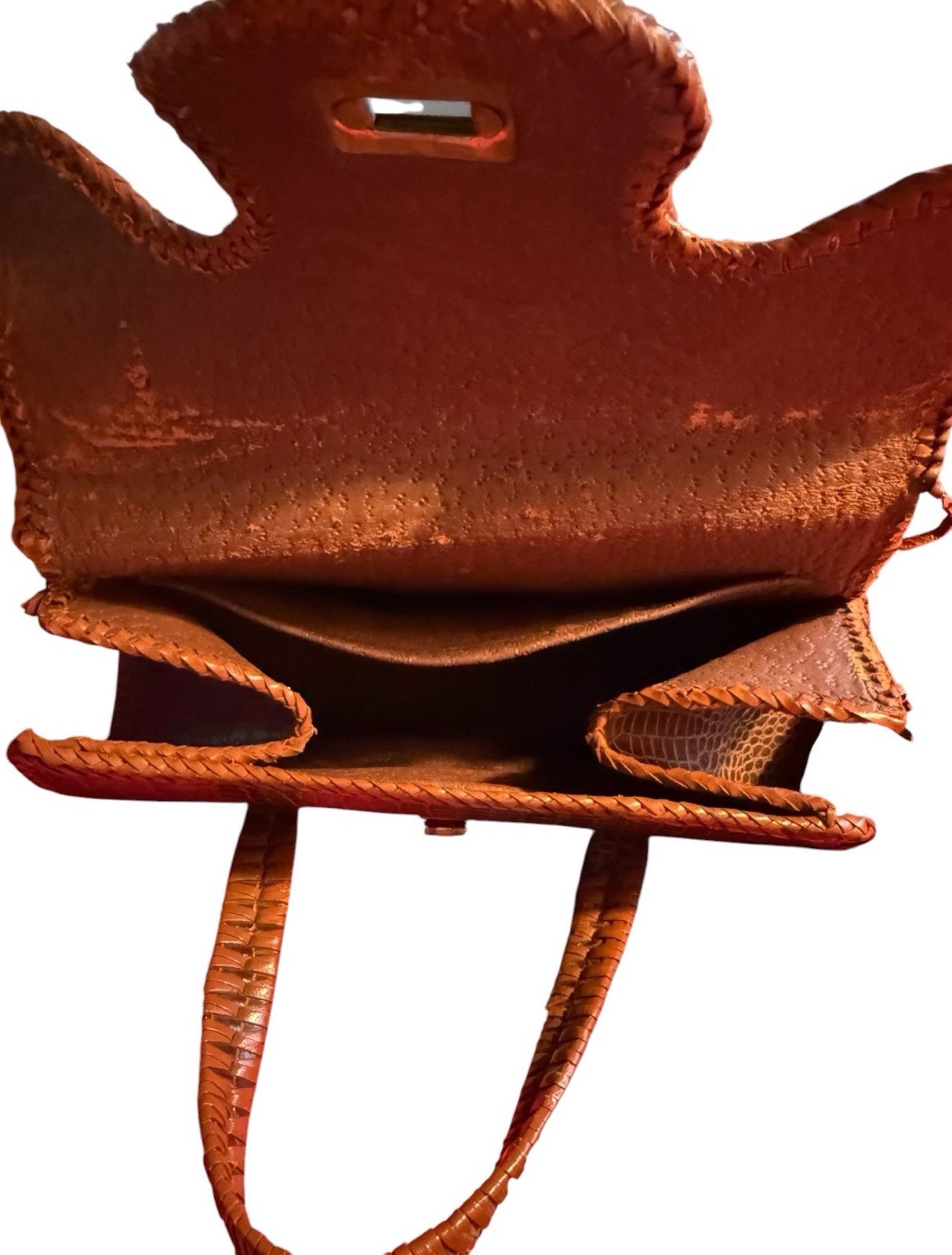 Brown Croc Embossed Rectangle Top Handle Satchel Turn Lock Gold Hardware Pockets
