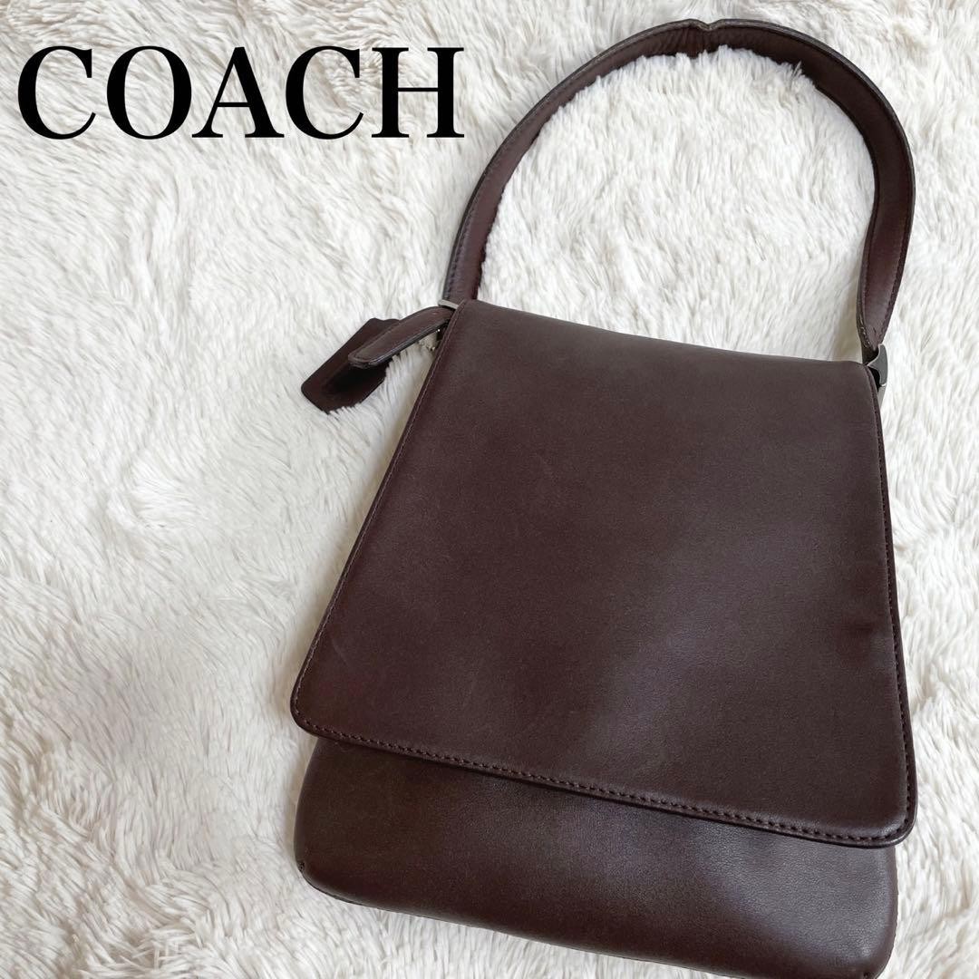 COACH Old flap all leather shoulder bag brown