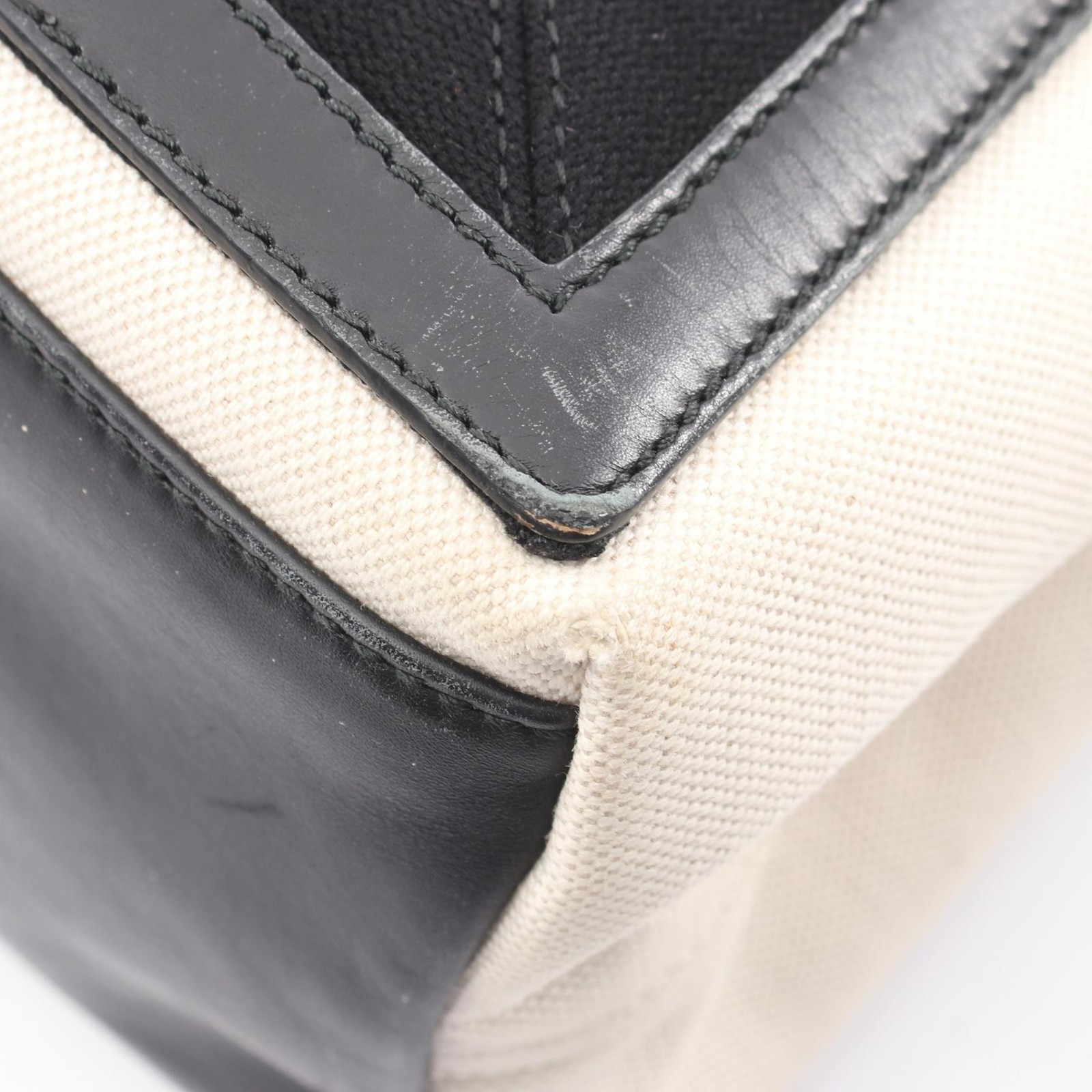 BALENCIAGA NAVY CABAS S Tote Bag 339933 canvas leather Beige Black Used Women
