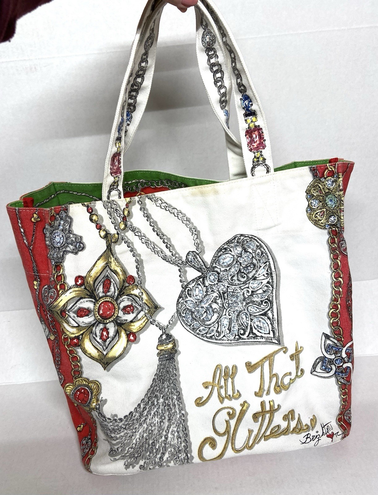Brighton Large Canvas All That Glitters Holiday Love Tote Bag Ornate Jewels