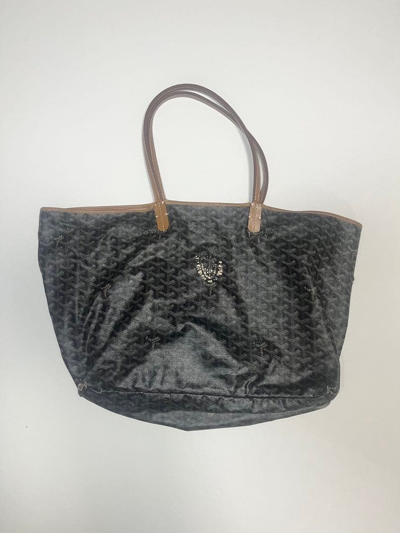 Goyard Saint Louis PM Tote Bag Goyardine Black Brown Coated Canvas USED JAPAN