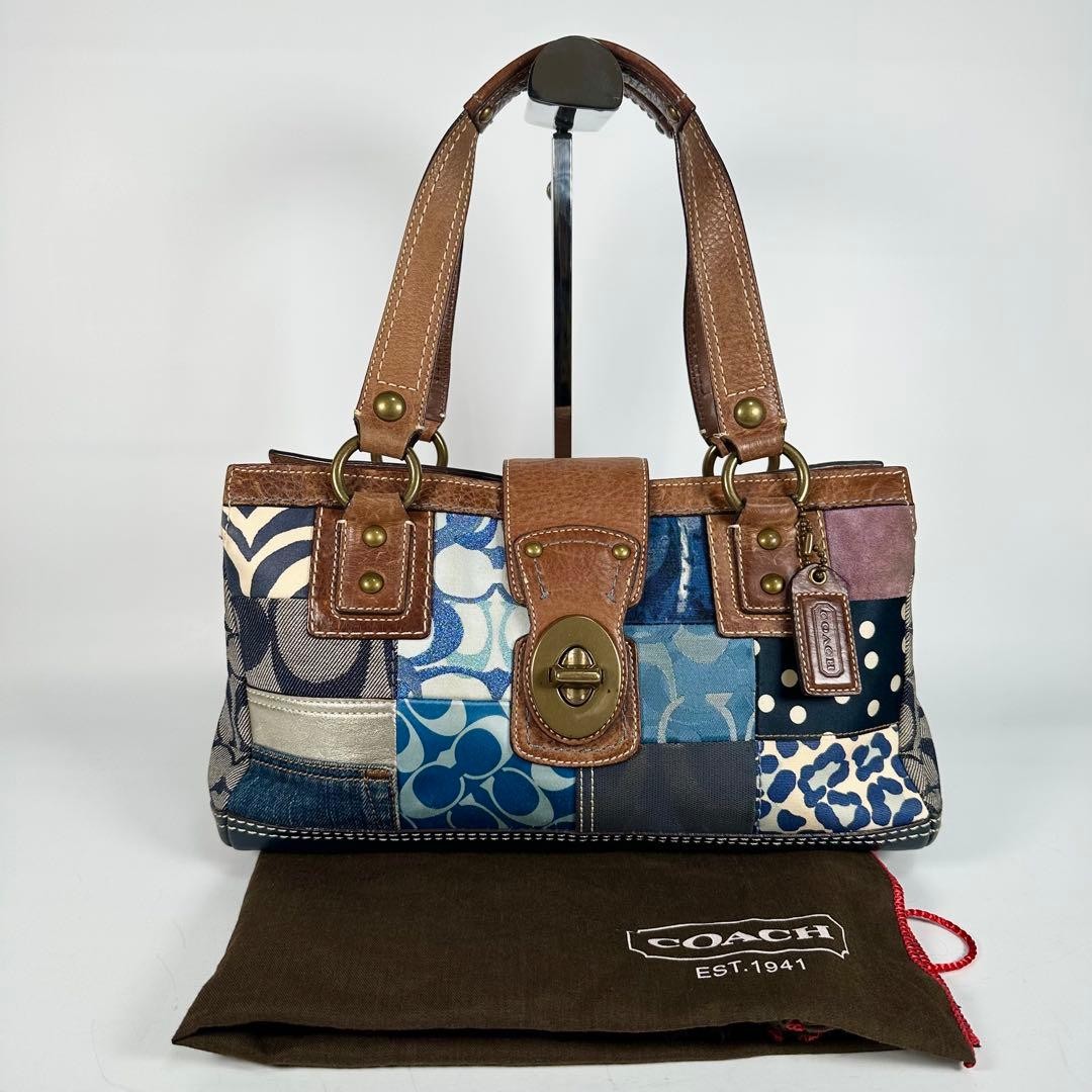 COACH Tote bag Denim Patchwork Blue From Japan Authentic