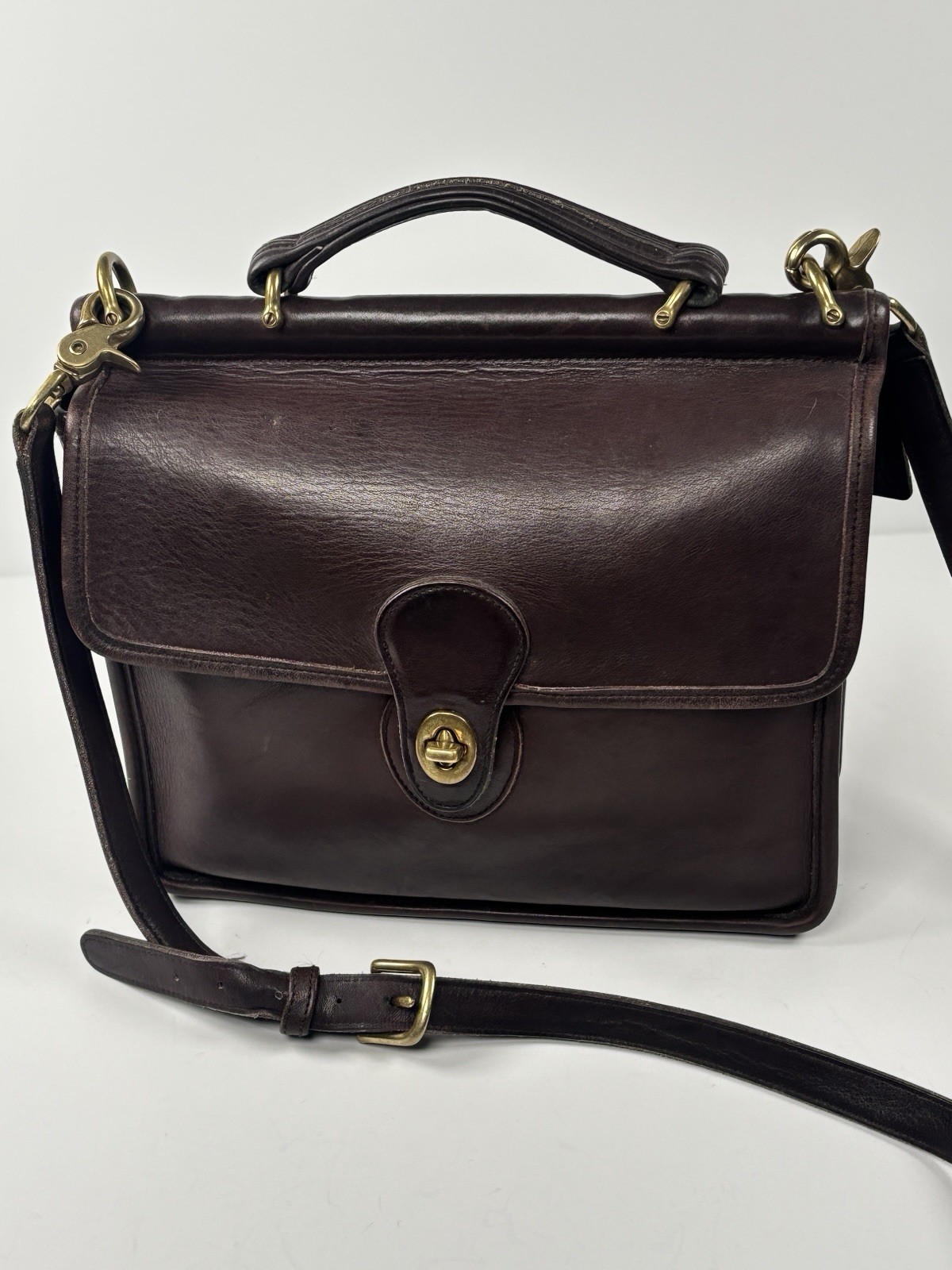 Vintage Coach 9927 Willis Brown Leather Handbag Top Handle Crossbody Turnlock