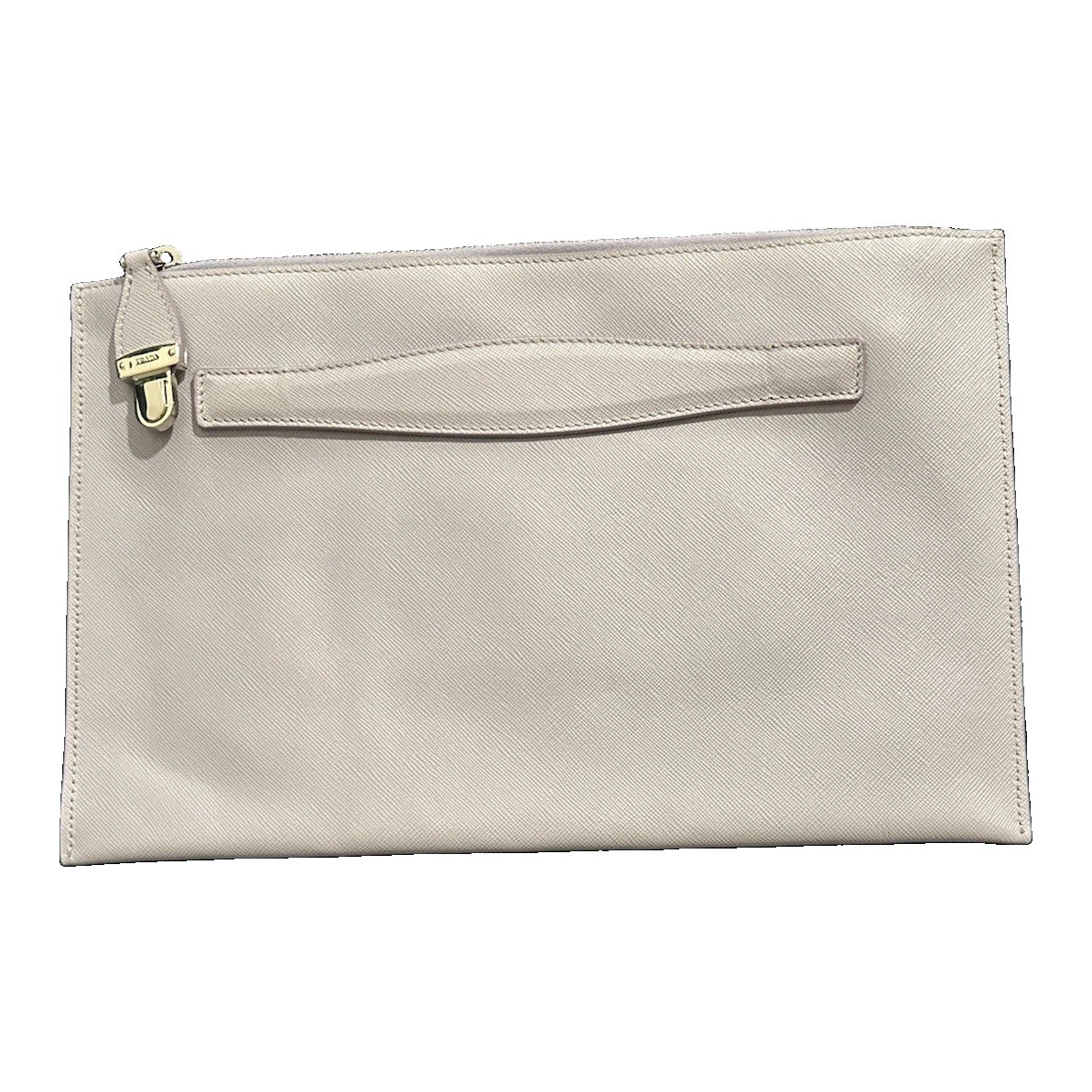 Prada Glicine Saffiano Leather Clutch Pouch Gold Hardware Excellent Condition