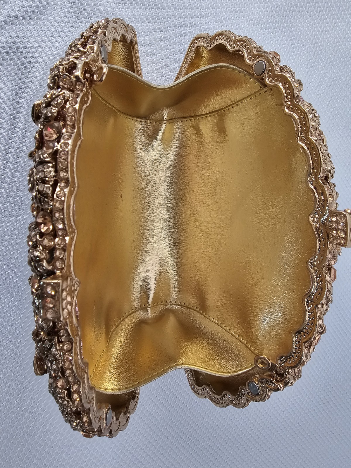 Boutique De FGG Rose Gold Rhinestone Floral Clutch Minaudiere w/ 2 Chain Straps