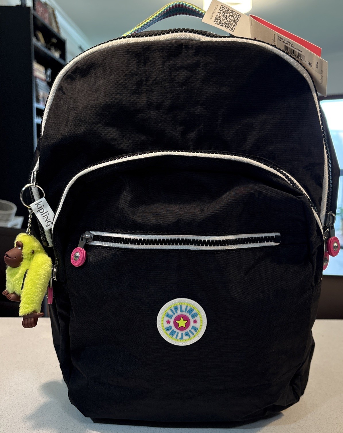 NWT Kipling Seoul Large Backpack True Black Rainbow Laptop Protection Authentic