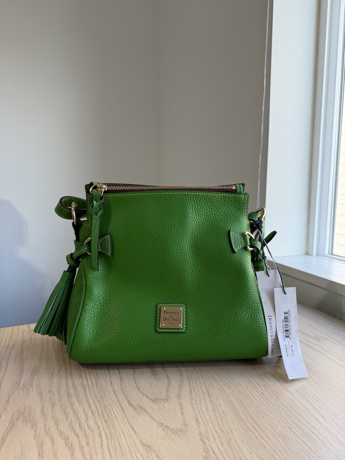 Dooney & Bourke Pebble Grain Tassel Shoulder Bag in Kelly Green