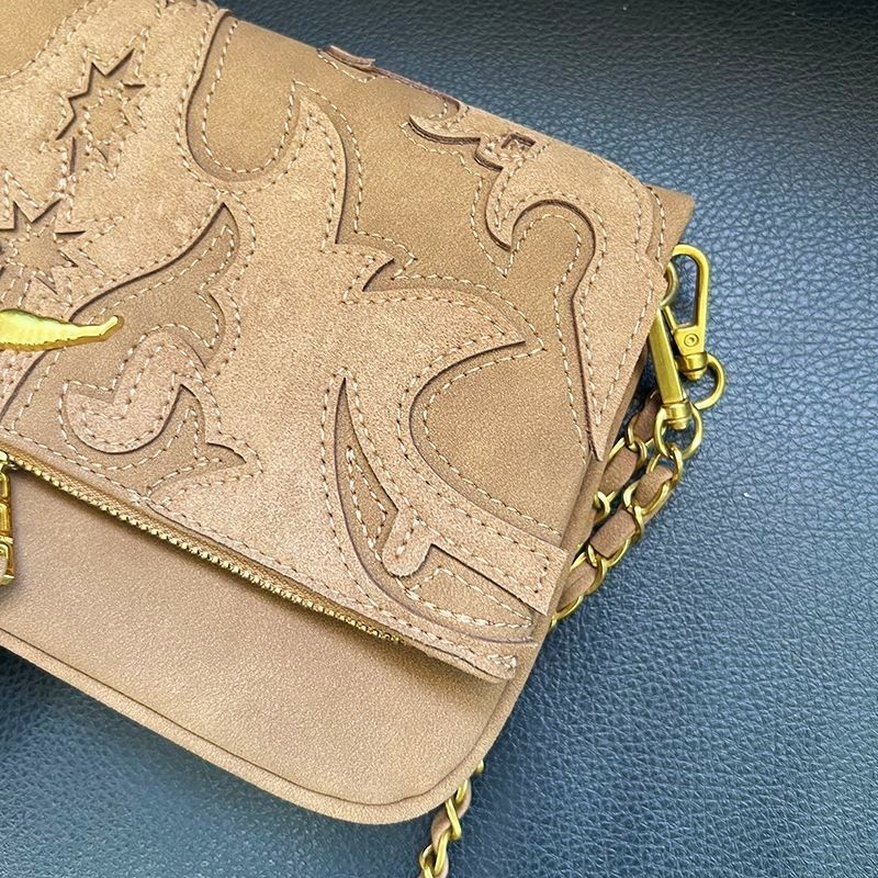 Zadig & Voltaire Rock Wing Camel Suede Bag Western Embroidery Crossbody 27x15cm