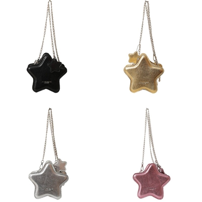 Metallic PU Leather Star Shape Crossbody Bag with Chain Shoulder Bag Small Purse