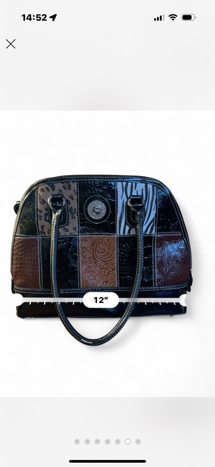 Patchwork Embossed Animal Print Western Satchel Top Handle Bag Black Brown Beige
