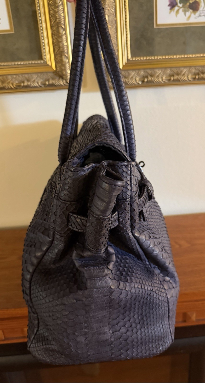 Glen Arthur Midnight Blue Python Skin Shoulder Bag, Authentic
