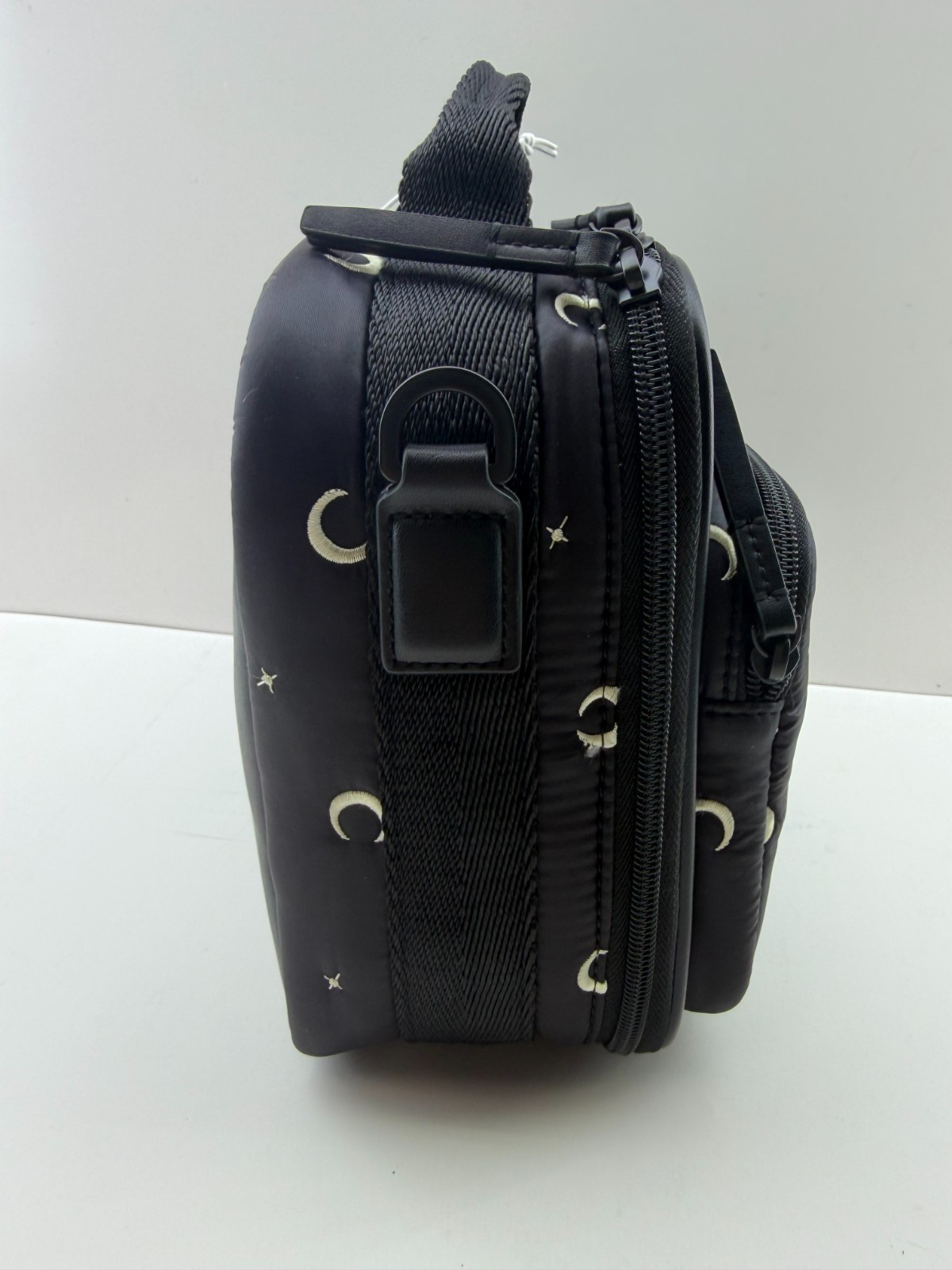 Caraa New Black Nylon Lunch Bag Luna in Black Moon & Star Embroidery Shoulder