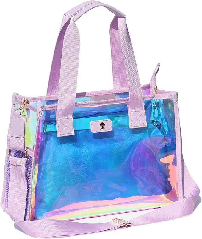Soap Bubble Tote, Clear Bag for Stadium Events With Extra Pouch, Iridescent