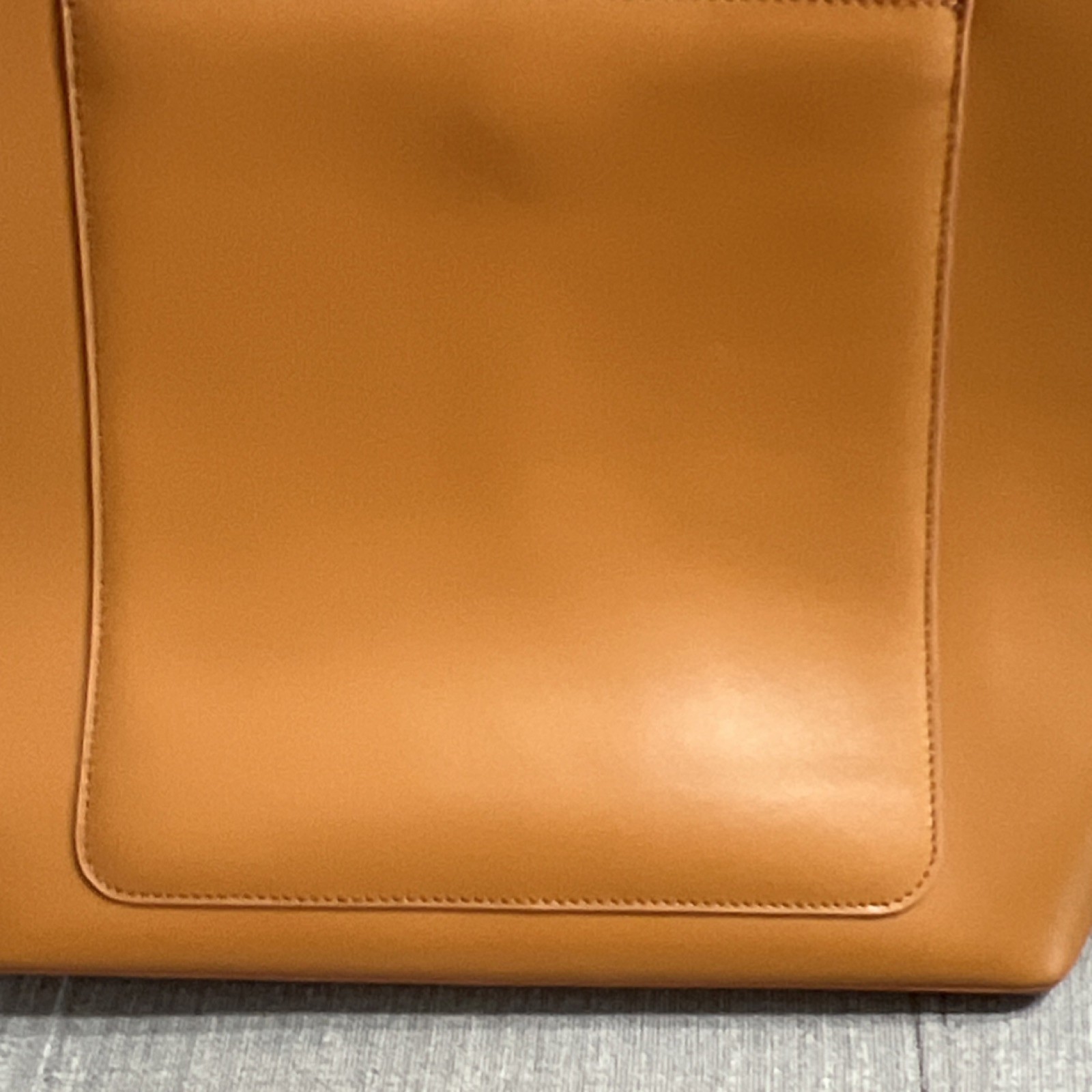 V Caramel Tote Bag V Logo Double Handles Stitching Accent Matte Silver Hardware