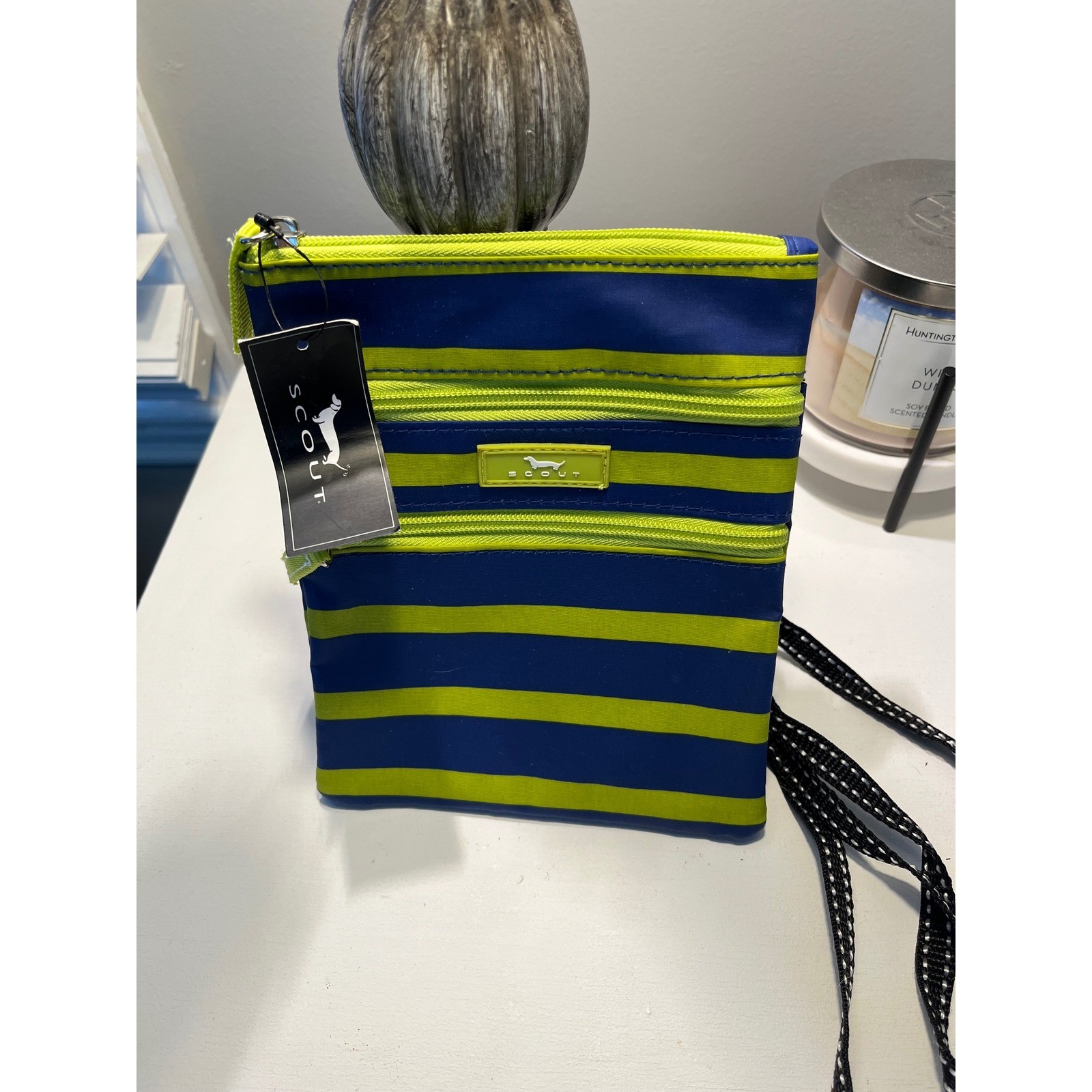 SCOUT Sally Go Lightly Crossbody Bag Navy Blue Lime Green Striped NWT
