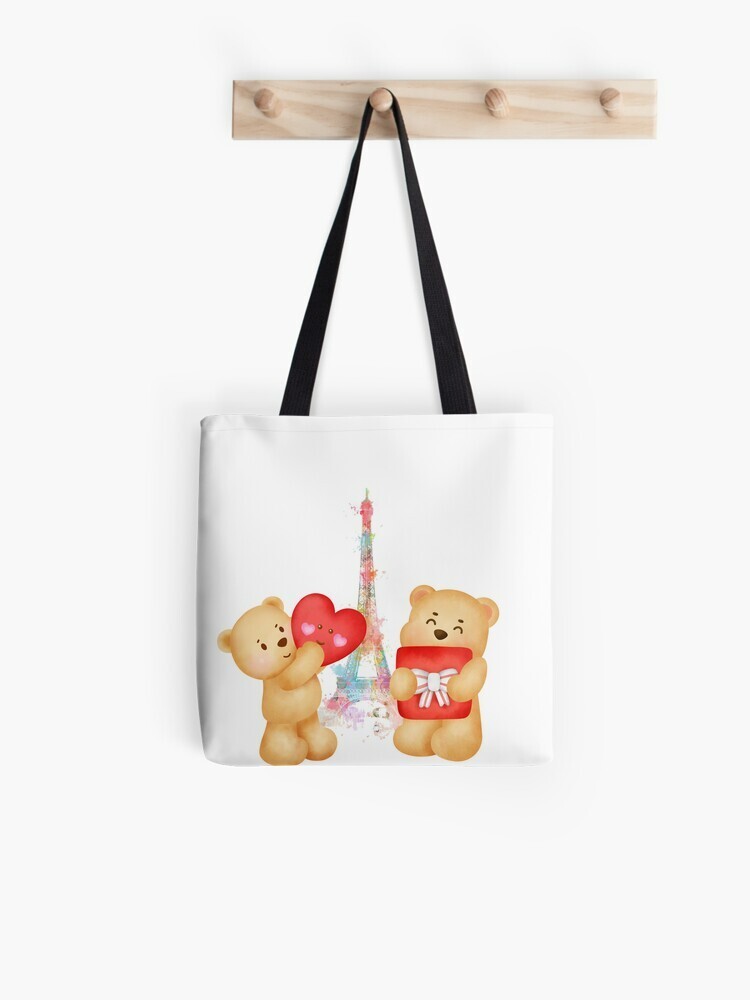Cute Teddy Bears Eiffel Tower Valentine Love Hearts Made to Order Tote Bag