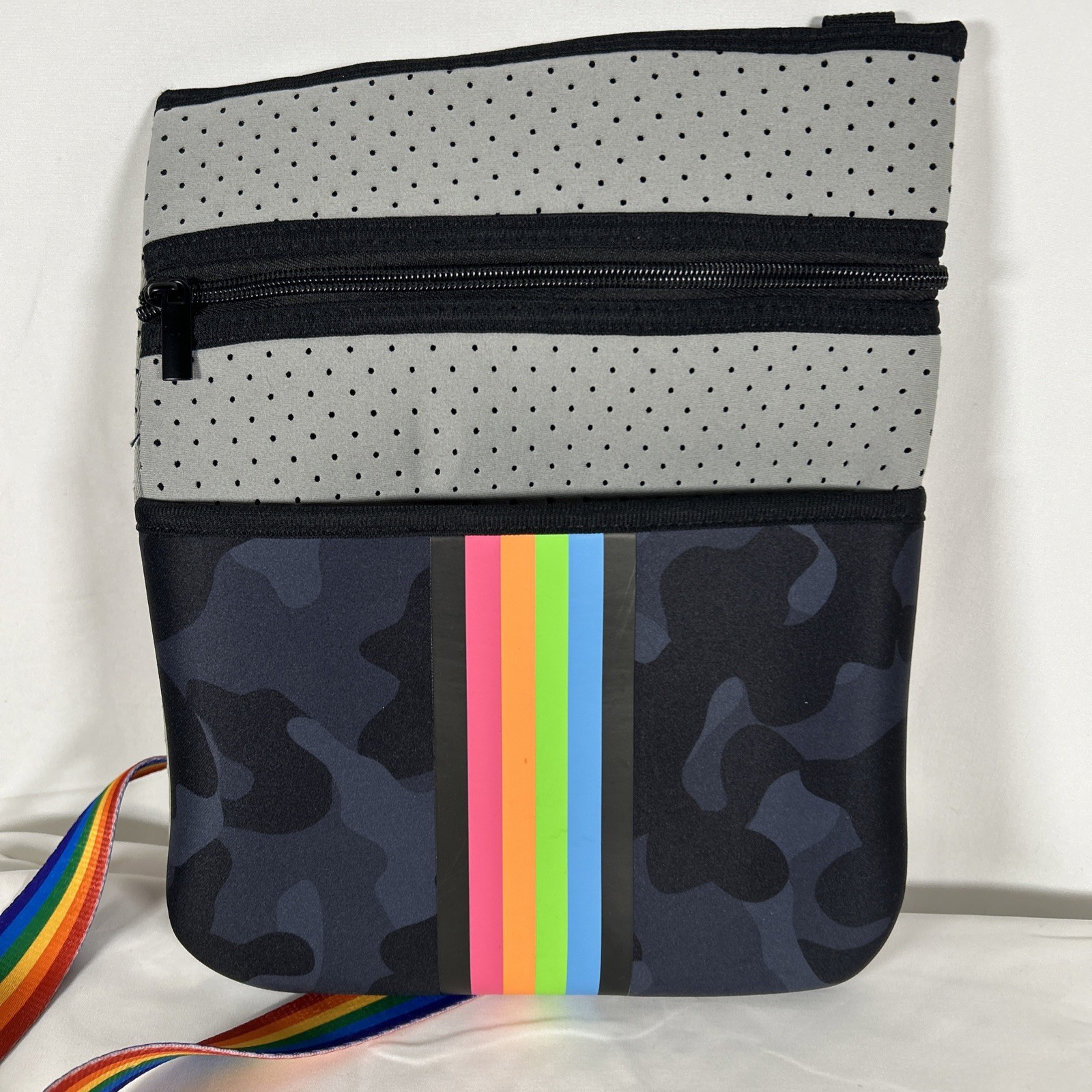 Neoprene Camo Crossbody Stripe Webbing Stripe Pink Orange Gray