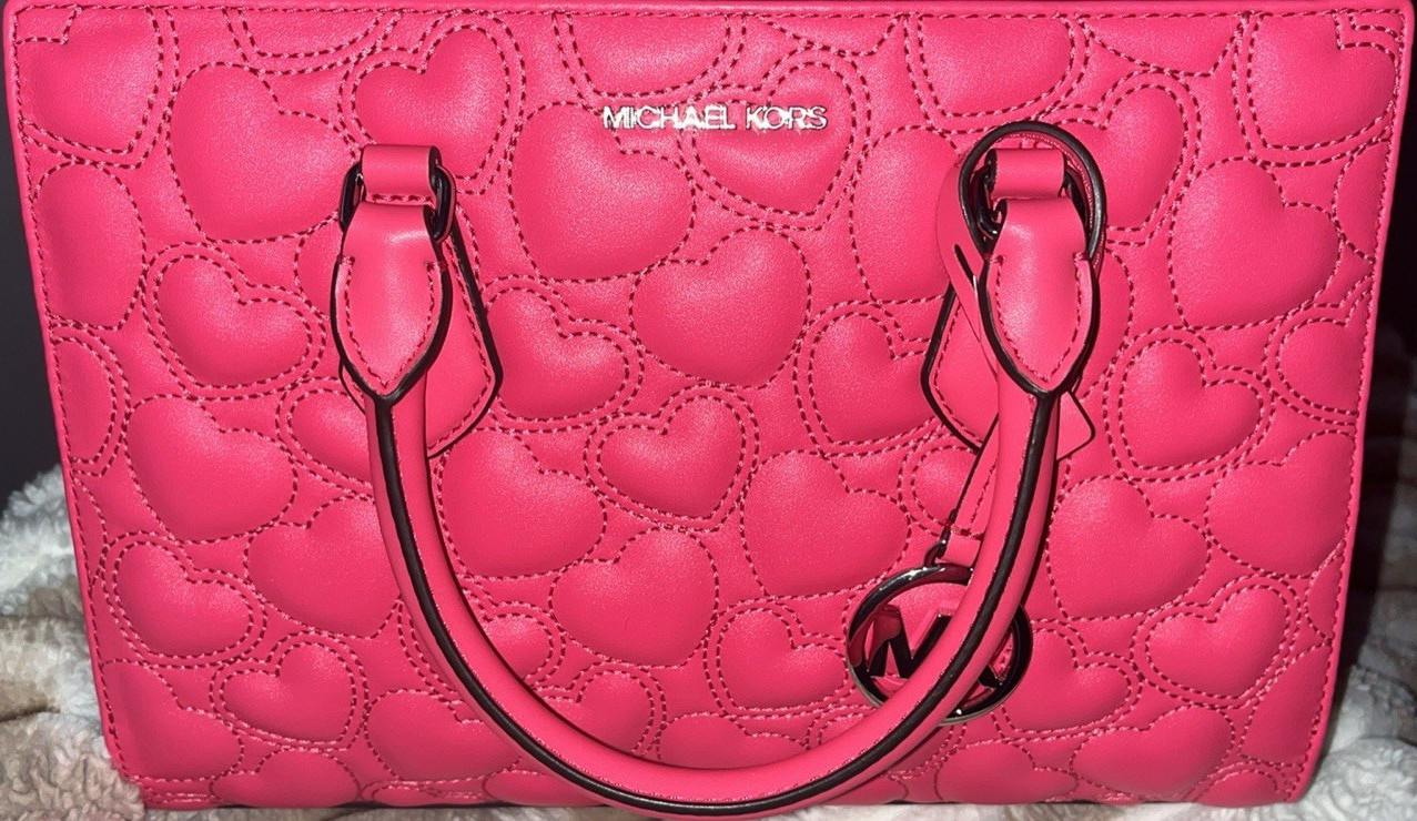 Michael Kors Heart Quilted Pink Satchel with Logo Charm Women’s Handbag