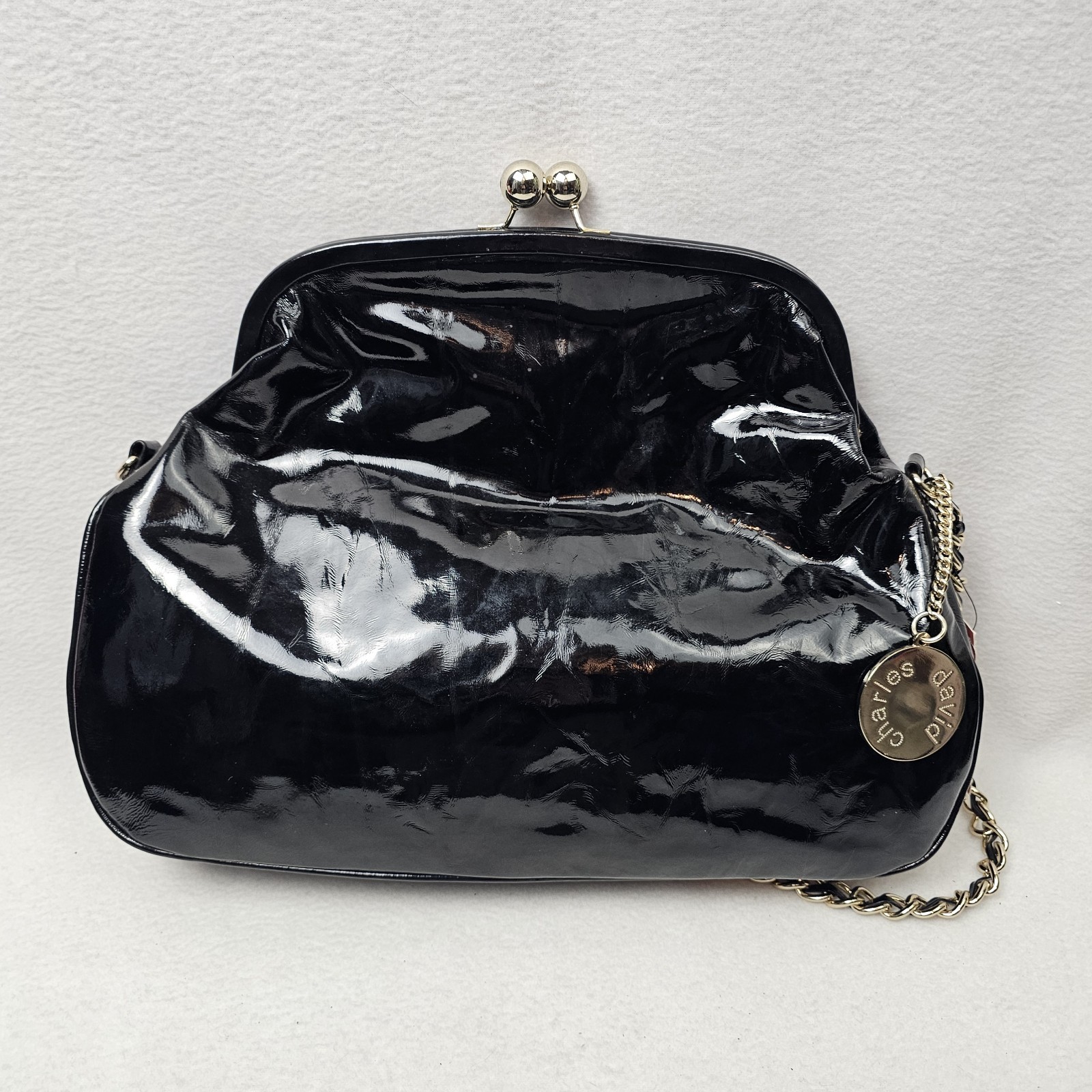 Charles David KELLY Black Leather Kisslock Shoulder Clutch Purse Bag New NWT
