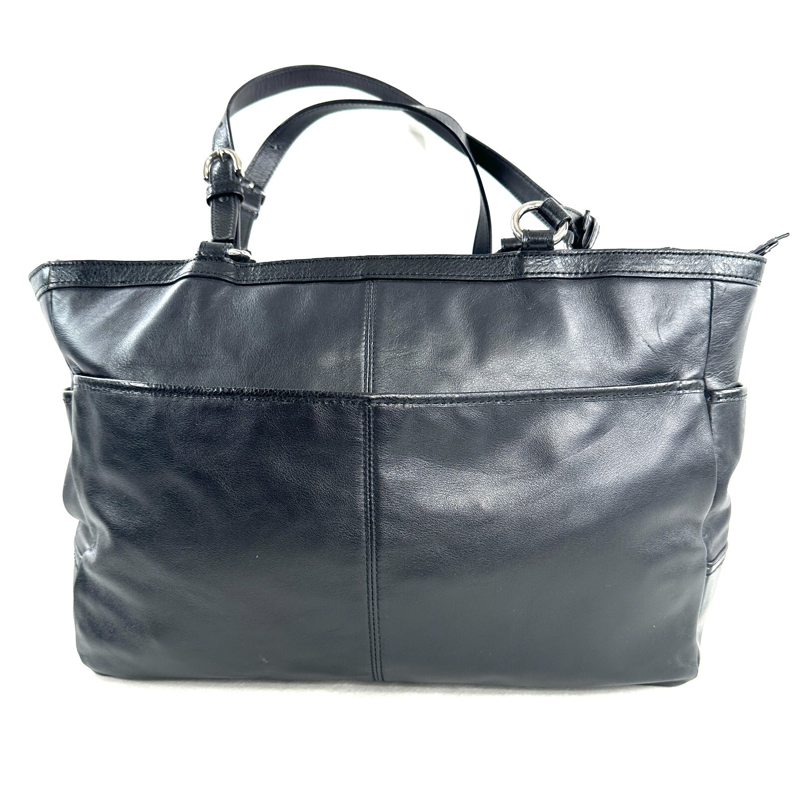 Coach Gallery F17722 Black Leather East West Carryall Shoulder Bag Side Pockets