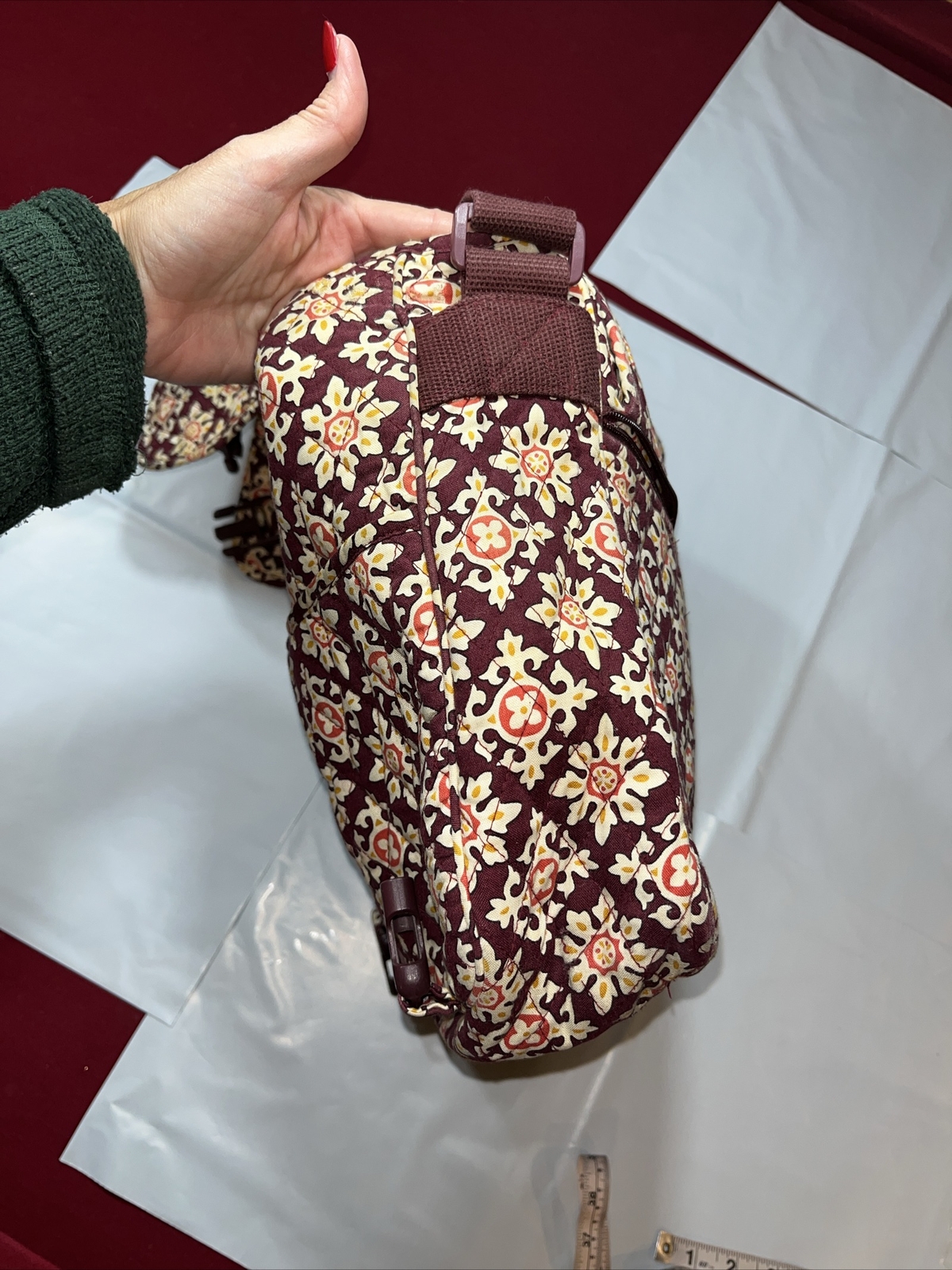 Vera Bradley Burgundy CREAM Messenger BAG Medalion Quilted Crossbody Satchel 16”