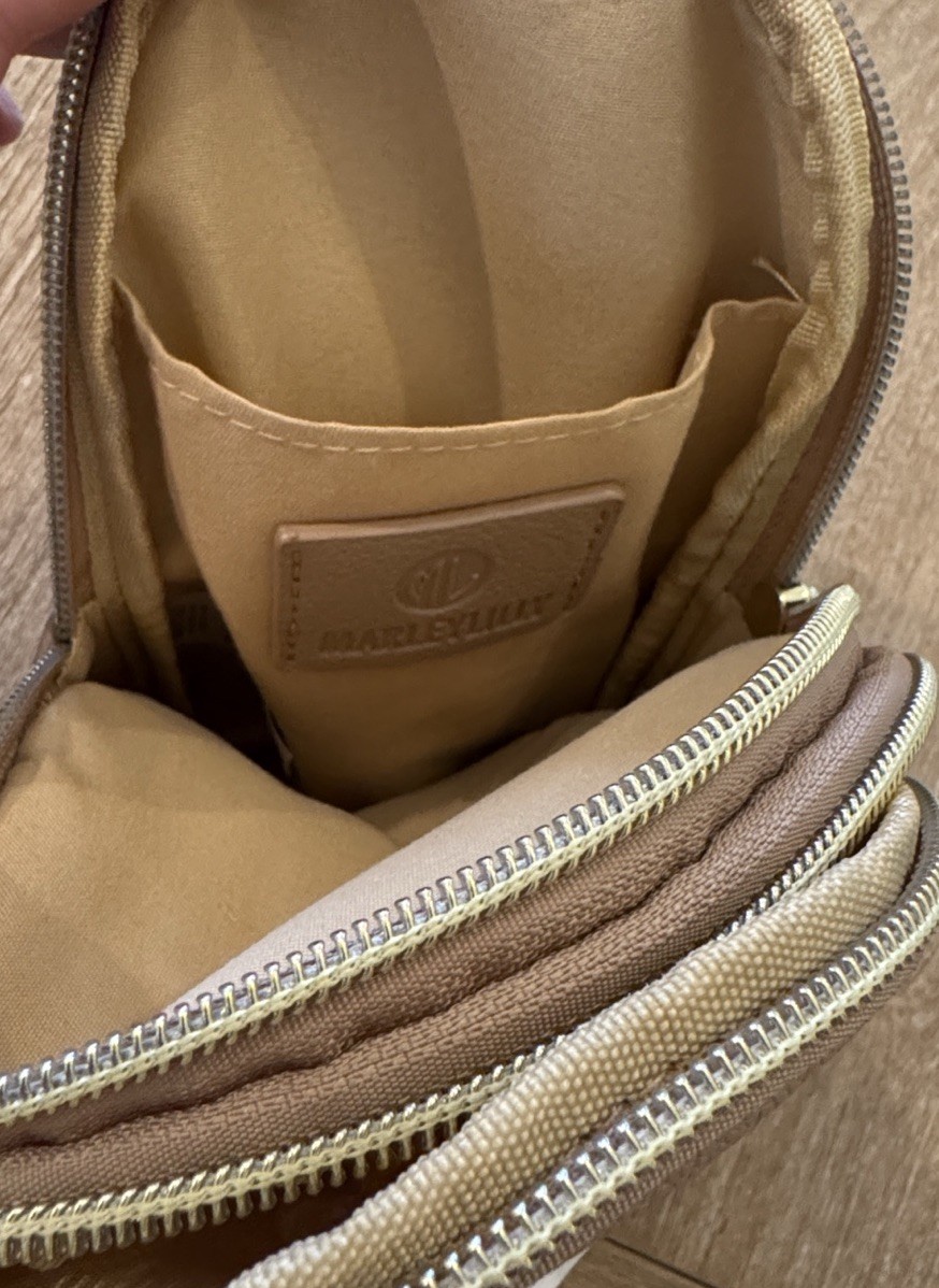 MarleyLilly Women’s Monogrammed ‘M’ Tan Sling Bag Crossbody Purse