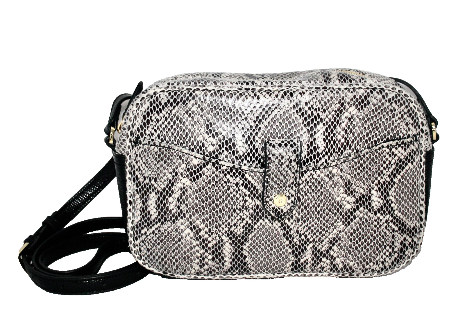 G.I.L.I. GOT IT LOVE IT Snake Embossed Camera Style Crossbody Black Gray Leather