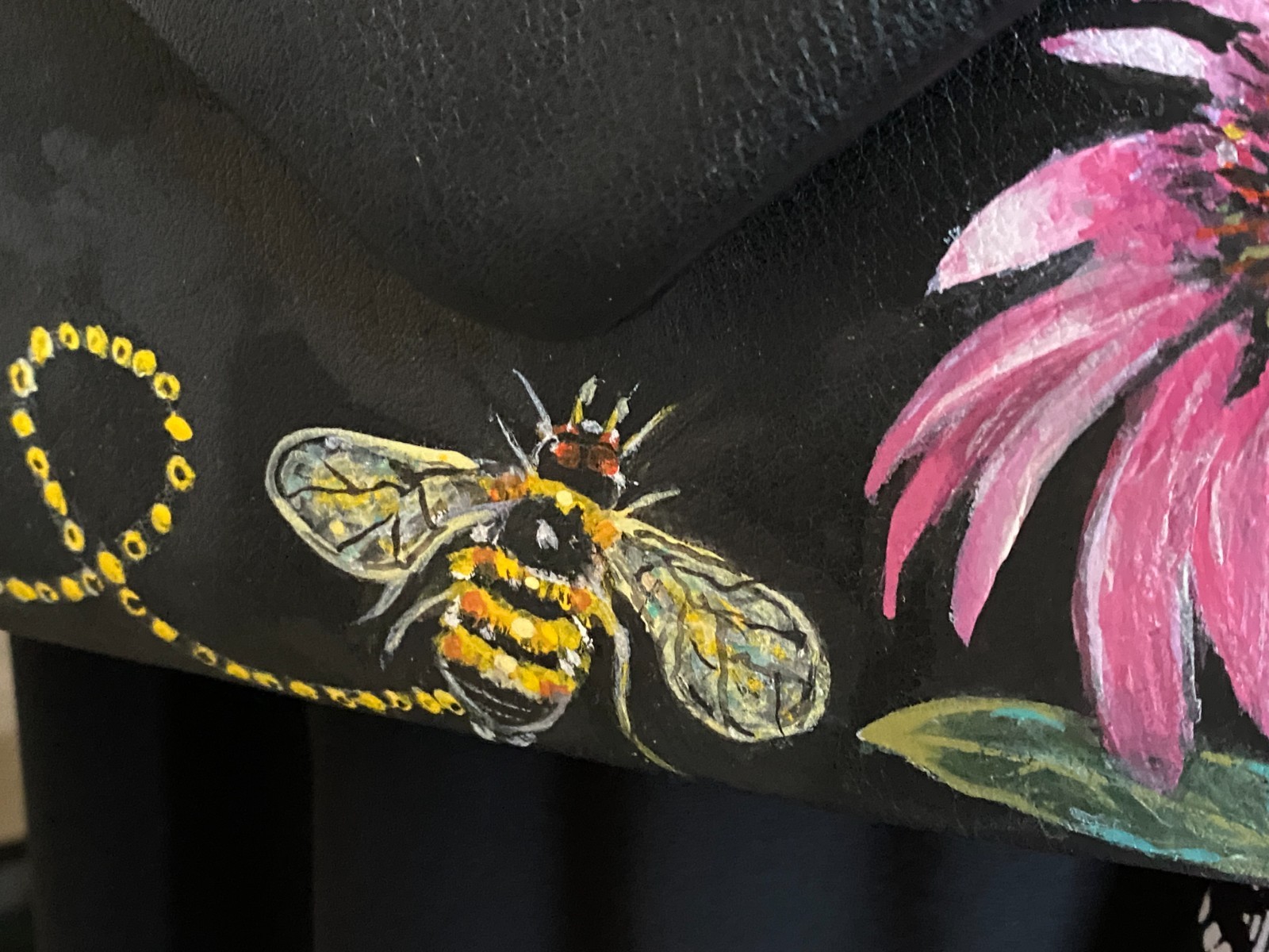 Hand Painted Crossbody Handbag A New Day Faux Leather, GoldChain Strap 9.5″x6.5″