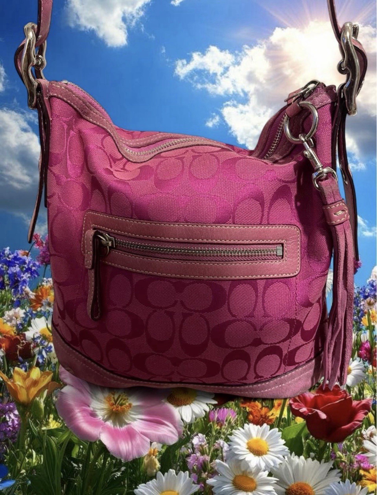 Coach Signature C Hot Pink Hobo Shoulder Bag Purse Vintage Y2K # 9362 Early 2000