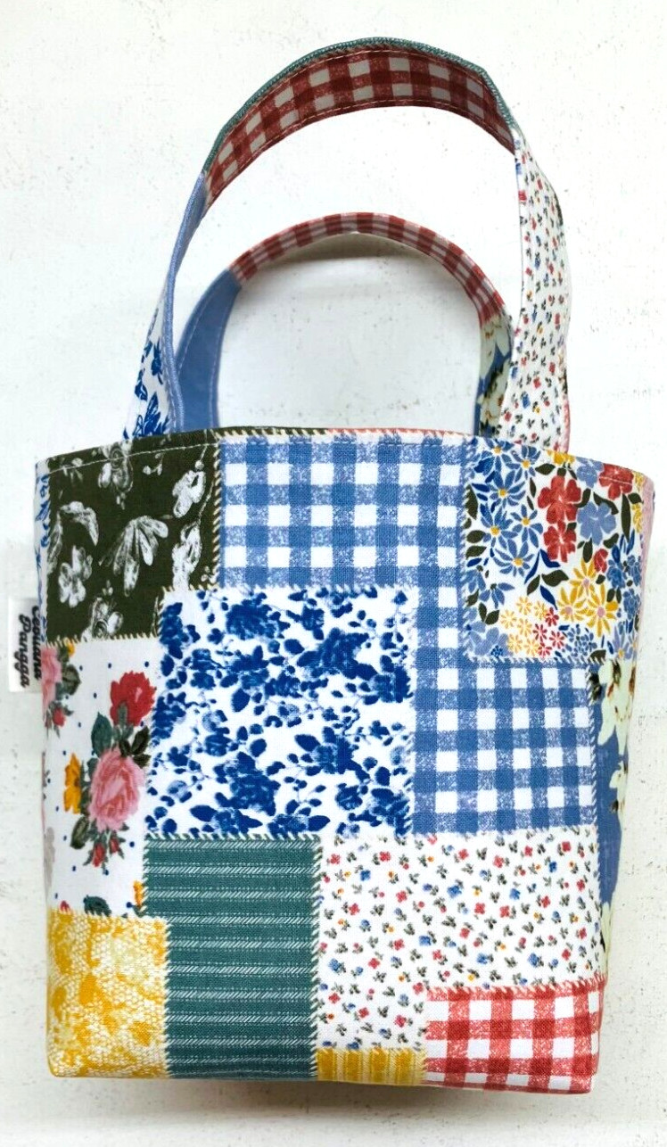 Handmade Fabric Lined Mini Tote Bag/Gift Bag Multicolor Floral Patchwork Print