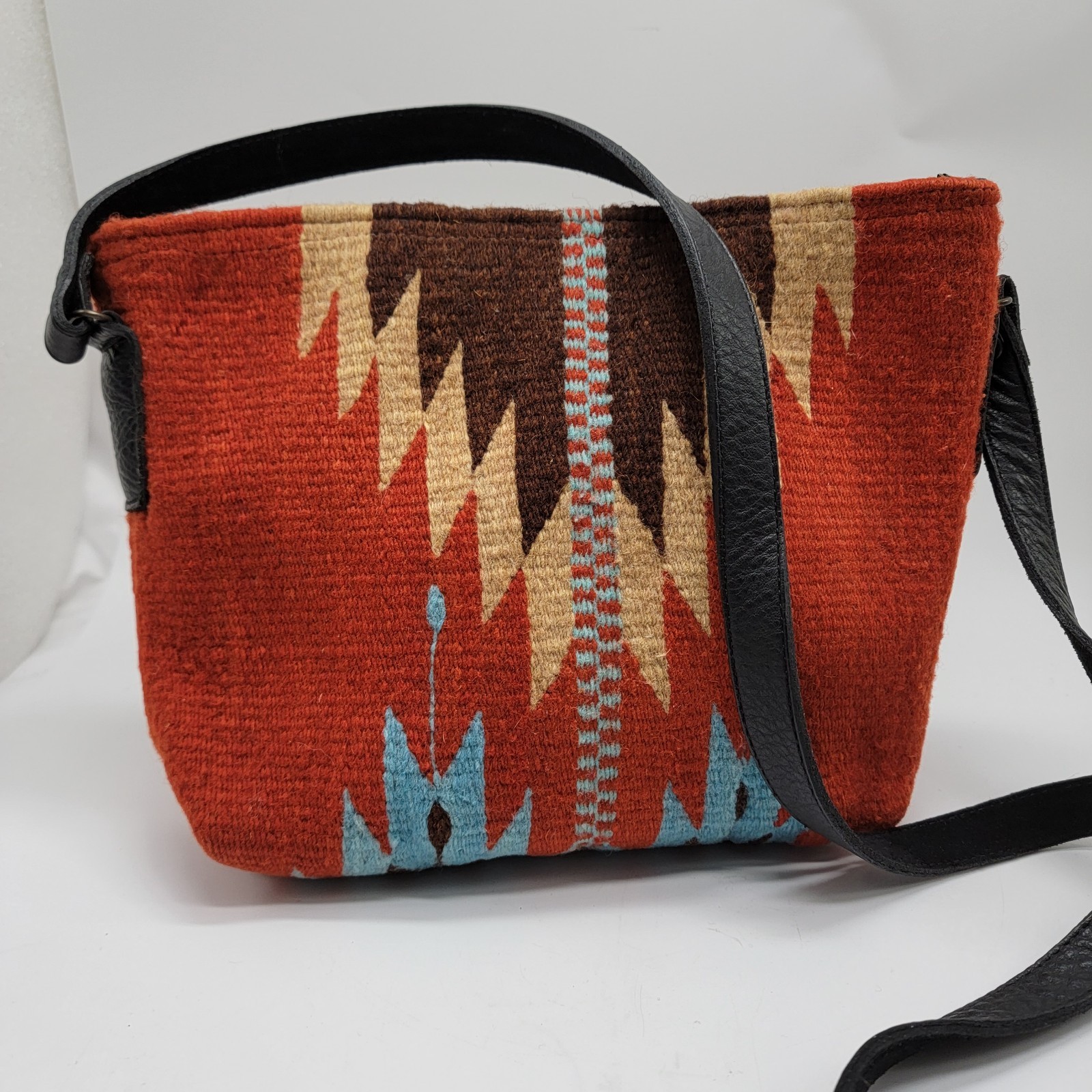Manos Zapotecas Crossbody Rust Brown Yellow Wool Oaxaca Mexico Fair Trade Bag