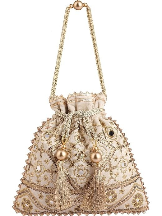 Embellished Silk Potli Bag Clutch Wristlet Women Handmade Beads Sequin