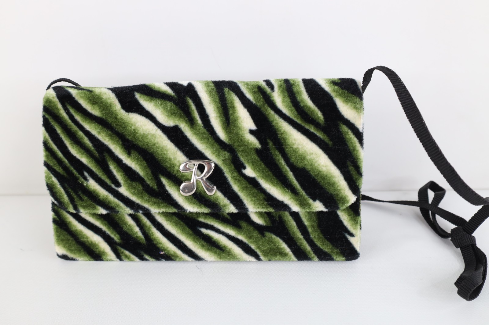 Vintage 90s Y2K Streetwear Babydoll Velour Zebra Striped Hand Bag Purse Green