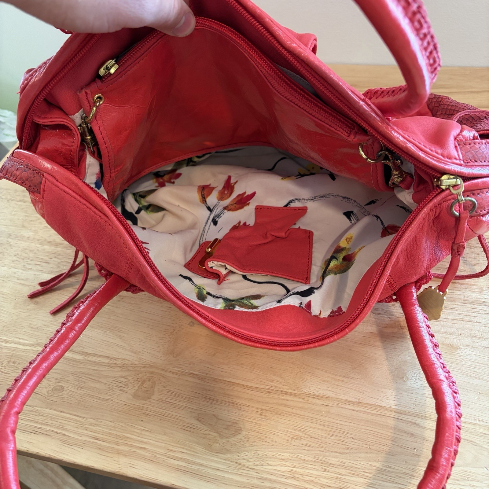 CHI Leather Bag Falchi Red Lamb Skin & Snakeskin HOBO Shoulder Purse Handbag