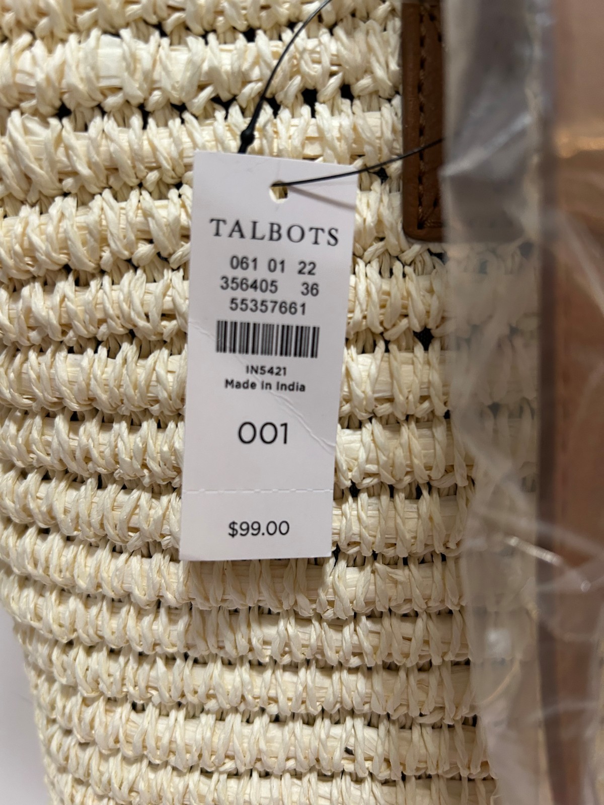 Talbots Woven Tote 100% Paper Straw Carry-All tote Purse With Straps NWT
