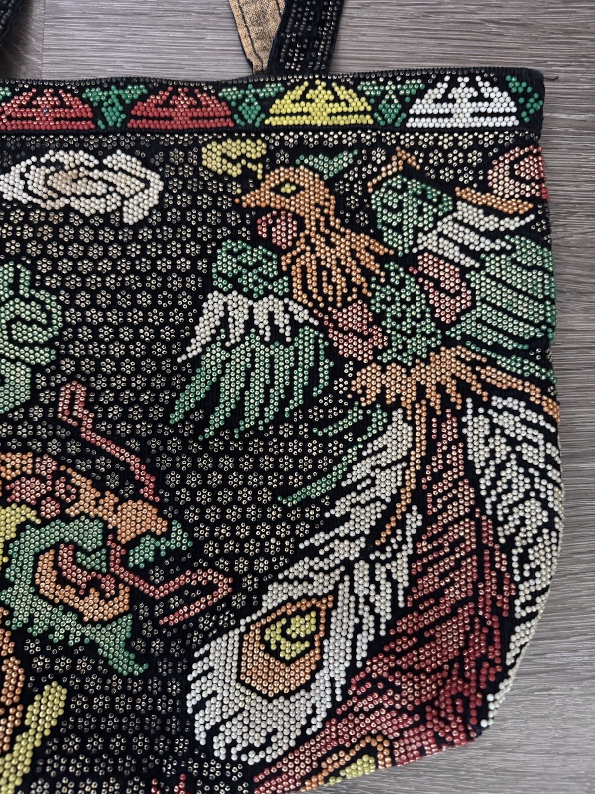 Vtg BEADED Flapper Chinese DRAGON Phoenix PEACOCK Art DECO Floral Tote BAG ?