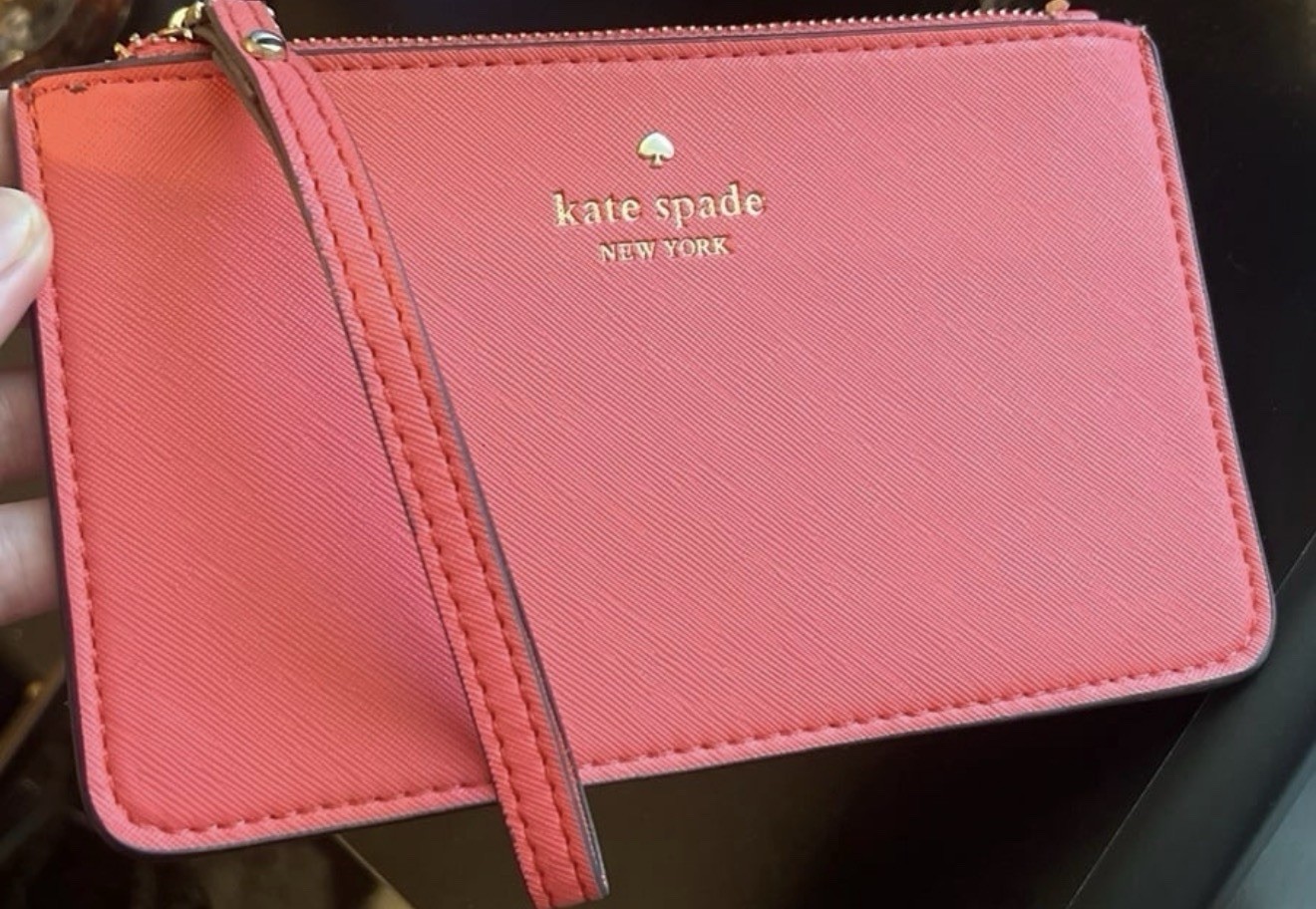 kate spade new york Coral Saffiano Zip Wristlet Clutch Gold Hardware Lined Small