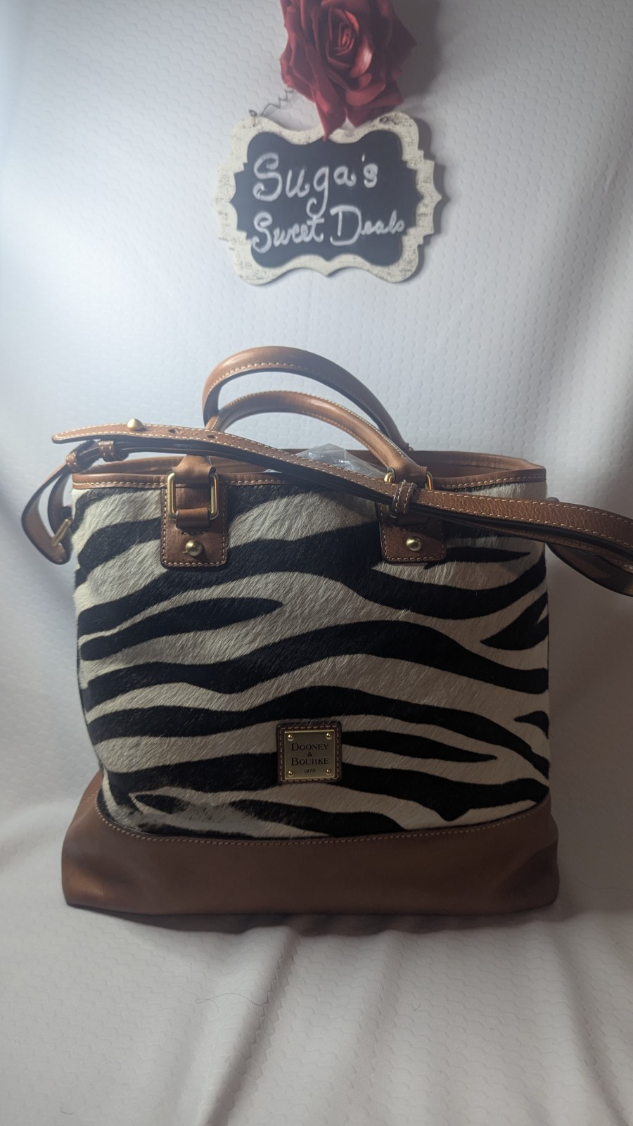 Dooney & Bourke Zebra Animal Print Satchel Top Handle Bag, Adj Strap Red Lining