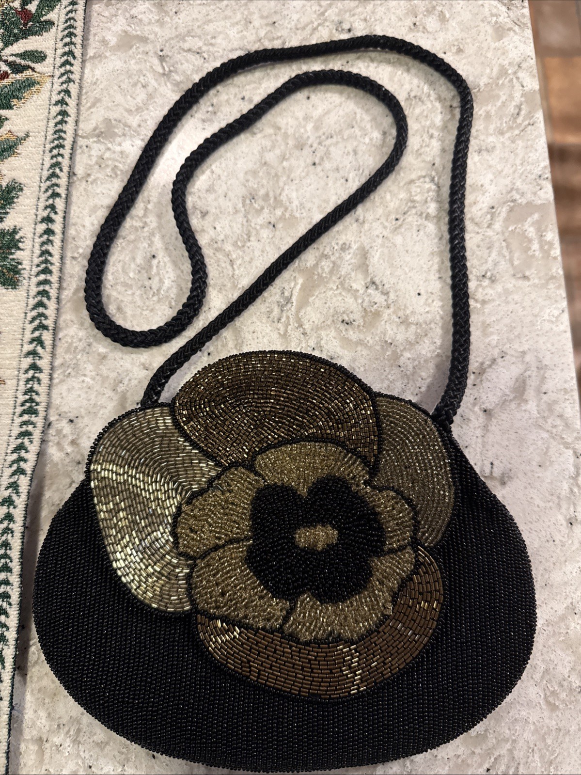Jerome Vintage Beaded Bag Black Gold And Silver