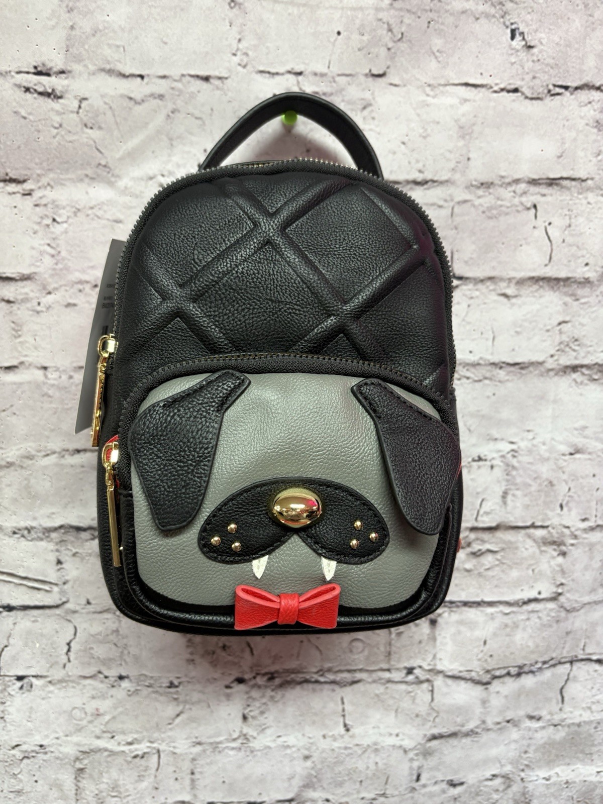 Betsy Johnson Miniature Vampire Pug Black Backpack 7”x9”x3”