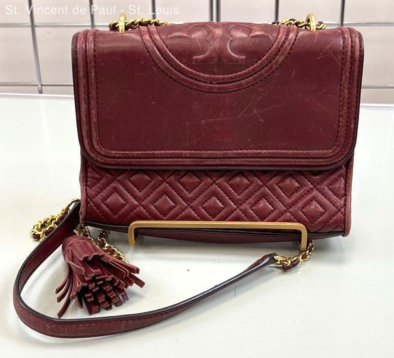 Tory Burch Burgundy Leather Fleming Convertible Claret Shoulder/Crossbody Bag