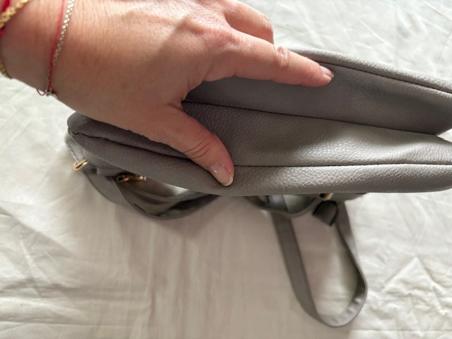 Gussaci Shoulder Bag Purse Grey Crossbody Handbag Faux Leather Lined AccentsGold