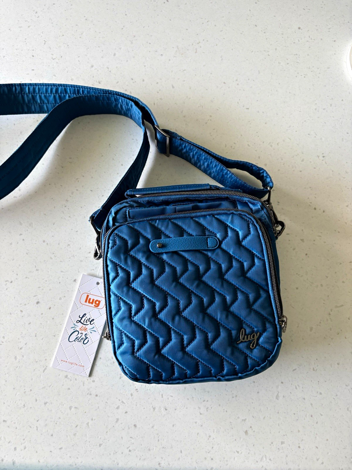 Lug Skeeter Small Ocean Blue Crossbody Bag Zip Closure