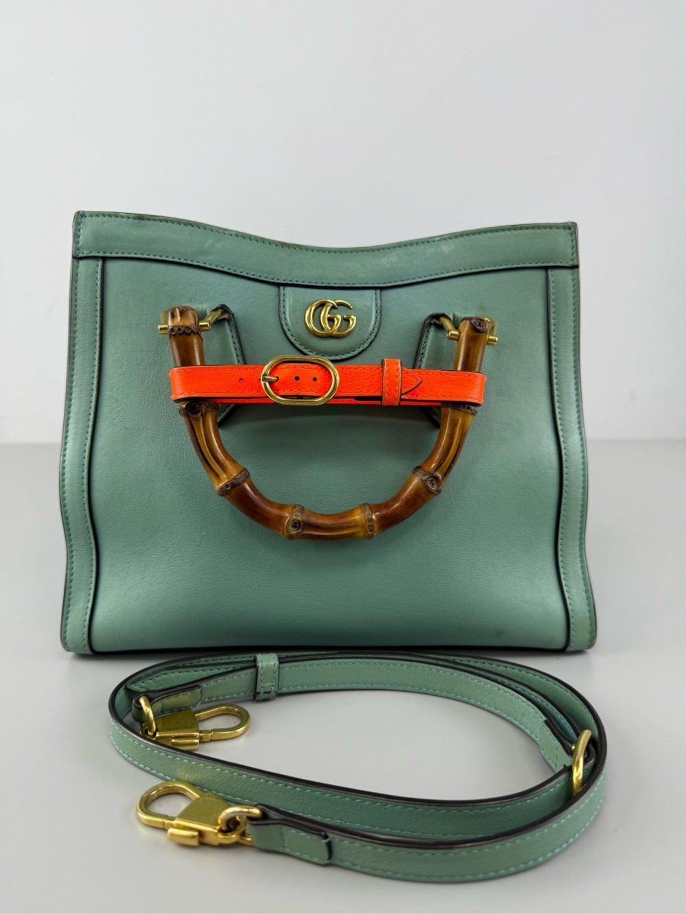 GUCCI Diana bamboo knot handle leather handbags shoulder bag green small