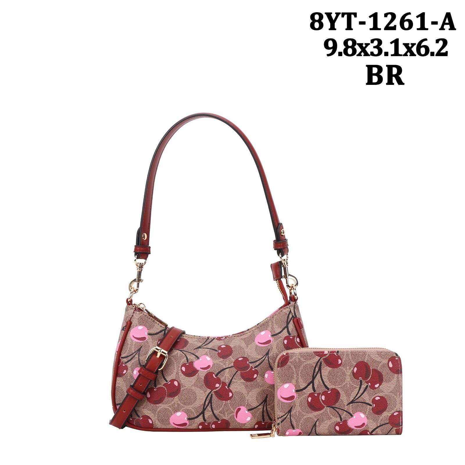 Cherry Print Shoulder Bag Buckle Accent Detachable Strap Beige Pink Red