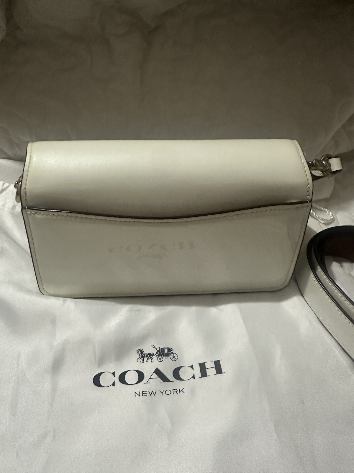 Coach Tabby Small Signature Logo Crossbody Bag White/Brown, Detachable Strap