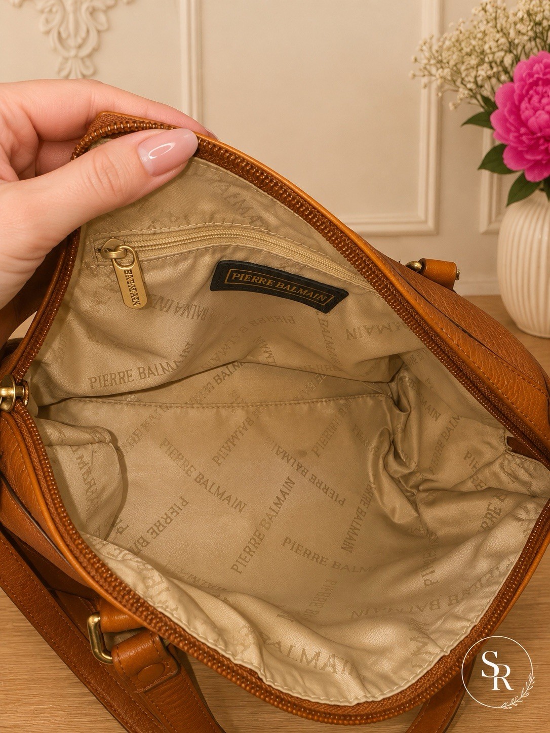 Vintage Pierre Balmain Camel Calfskin Leather Boston Speedy Crossbody Bag